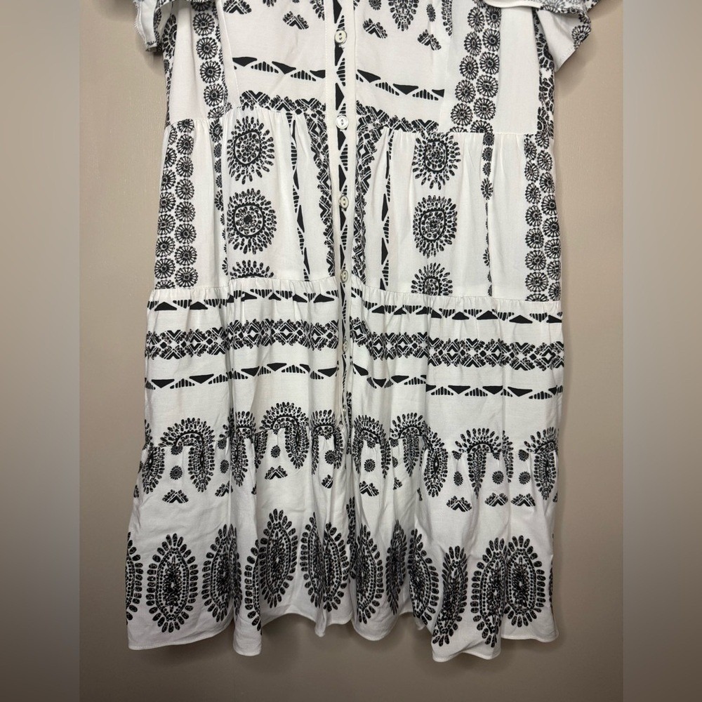 Hale Bob Hania Printed Mini Dress XS Black White Boho Viscose - Picture 4 of 11